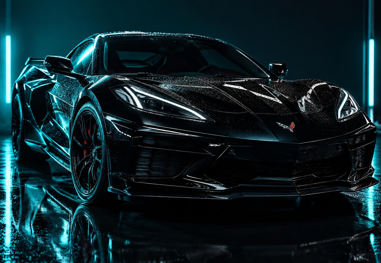 Glossy black sports car detailed to a mirror finish